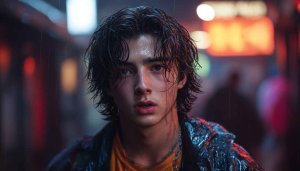Sad Boy Aesthetic Wallpaper, Rainy Night Urban Background, 4k