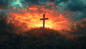 Christian Cross Wallpaper: Sunset Scenery, Religious Theme, 4K Resolution
