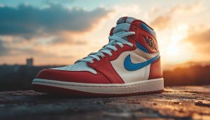 Air Jordan wallpaper: Red and Blue Sneaker 4k background image