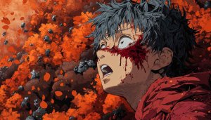 Anime Wallpaper: Blood, Orange Leaves, & Shocked Character - HD