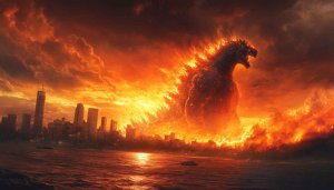 Godzilla Wallpaper: Fiery Kaiju Destruction in a Cityscape - 4K