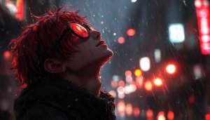 Anime Boy Rain Wallpaper, Red Hair, 4k Aesthetic Wallpaper