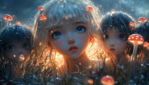 Anime Girl Mushroom Wallpaper 4K, Fantasy Art, Character Wallpaper