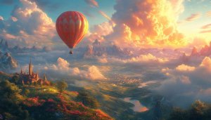 Hot Air Balloon Wallpaper, Fantasy Landscape Wallpaper, Sky Wallpaper