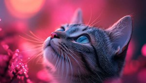 Cute Cat Wallpaper: Tabby Cat With Pink Flower Background