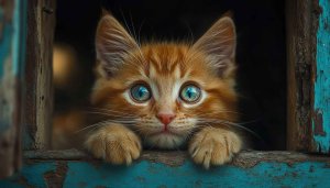 Cute Kitten Wallpaper: Orange Tabby with Blue Eyes Background Image