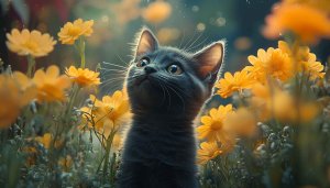 Cute Cat Wallpaper: Kitten in Flowers, Pet Wallpaper, 4K Wallpaper