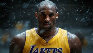 Kobe Bryant Wallpaper: Lakers Legend Portrait in Rain, 4k Resolution