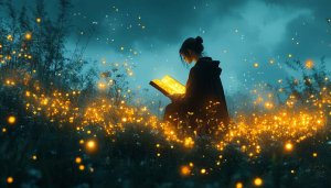 Fantasy Book Wallpaper: Glowing Book, Magical Lights, Girl Reading, 4K