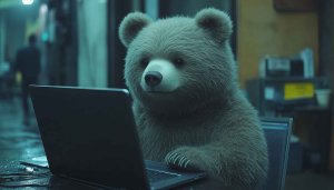Funny Animal Wallpaper: Bear Working on Laptop Background Desktop