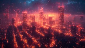 Cyberpunk City Wallpaper, Futuristic Cityscape, Night City Lights, 4k