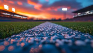 Stadium Sunset Wallpaper: Sports, Athletics, Field, Dusk, Evening View
