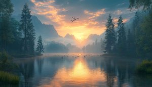 Lake Wallpaper: Scenic Sunrise Reflection, Nature Landscape Desktop Backgrounds
