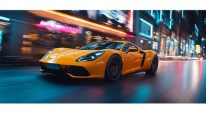 Yellow Car Wallpaper: Sports Car Aesthetic in City at Night