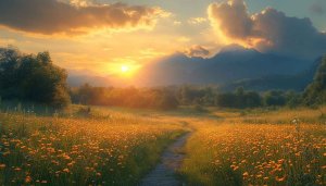 Sunset Field Wallpaper: Nature Scenery for Desktop Backgrounds in 4K