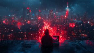 Cyberpunk City Wallpaper: Rainy Night with Hacker 4k Wallpaper