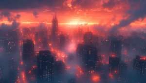 Fiery Cityscape Wallpaper: Urban Sunset Scene for Desktop & Mobile