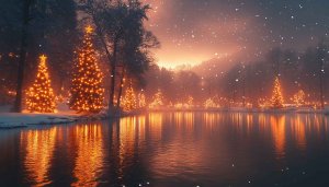 Christmas Wallpaper: Winter Wonderland, Lake, and Festive Christmas Trees