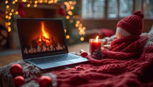 Christmas Fireplace Cozy Scene Wallpaper, Winter Holiday Desktop Background