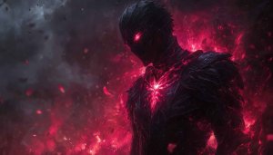 Fiery Anime Character Wallpaper - Dark Fantasy & Red Glow