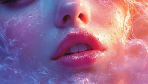 Beauty Lips Wallpaper, Woman Portrait, Close-up Pink, Blue Tones