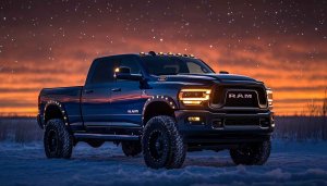 Ram Truck Wallpaper: Night Sky, Snow, 4K Wallpaper