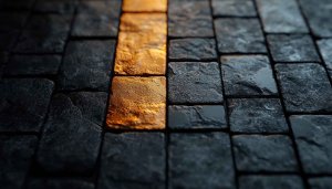 Unique Brick Wallpaper: Golden Line and Dark Stone Tiles