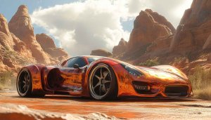 Red Sports Car Wallpaper, Desert Landscape, 4K Mobile & Desktop