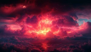 Red Sky Wallpaper: Lightning Storm, Clouds, Night Sky Wallpaper