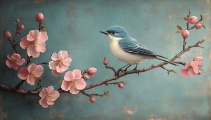 Blue Bird and Cherry Blossom Wallpaper Aesthetic Spring Art 4K
