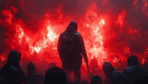 Man and Red Firestorm Wallpaper for Desktop and Mobile