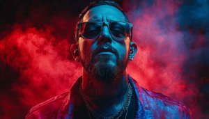 Bearded Man Portrait Wallpaper: Cool Red Blue Lighting Style