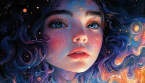 Cosmic Girl Wallpaper, Galaxy Theme, Celestial Art, 4K Wallpaper