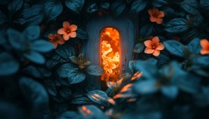 Mystical Flower Door Wallpaper for Desktop & Mobile in 4K