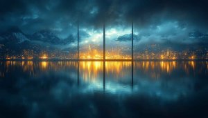 Night Cityscape Wallpaper: Lake Reflection, 4k, Desktop, Mobile