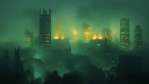 Green City Wallpaper: Foggy Urban Landscape for Desktop & Mobile