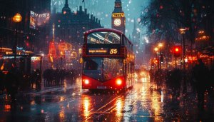 London Bus wallpaper, Rainy Night Scenery, Cityscape 4K wallpaper