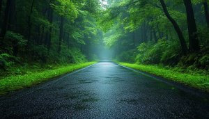 Forest Road Wallpaper: Lush Green Scenery for Desktop Backgrounds
