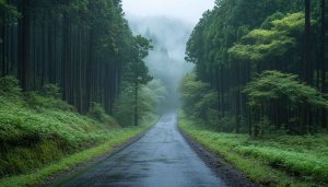 Forest Road Wallpaper: Nature Scenery, Misty Landscape, 4K, Desktop