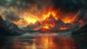 Fiery Mountain Landscape Wallpaper, 4K Wallpaper, Desktop Background