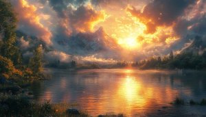 Mountain Lake Sunset Wallpaper, 4K Landscape Desktop Background