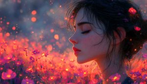 Beautiful Woman and Flowers Wallpaper, Artistic Portrait Aesthetic Background