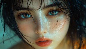 Beautiful Woman Portrait Wallpaper, Wet Look, Eyes, HD Background