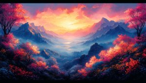 Scenic Mountain Landscape Wallpaper, Nature Scenery Wallpaper, Sunrise Valley Art
