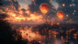 Hot Air Balloon Wallpaper at night city 4k Wallpaper