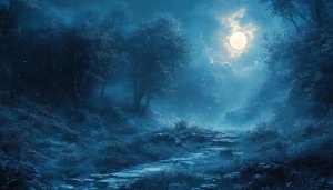 Moonlight Forest Wallpaper: Mystical Night Scenery for Desktop, Laptop
