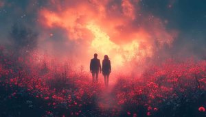 Couple Love Wallpaper, Romantic Sky, Dreamy Field - 4K Wallpaper