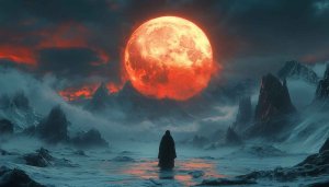 Blood Moon Fantasy Wallpaper, Mystical Figure Landscape 4k Wallpaper