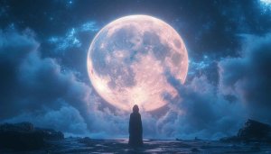 Full Moon Night Wallpaper, Fantasy Landscape, Woman Silhouette, Sky Wallpaper