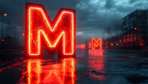 Neon Letter M Wallpaper: Red Aesthetic, Glowing, 4K Resolution